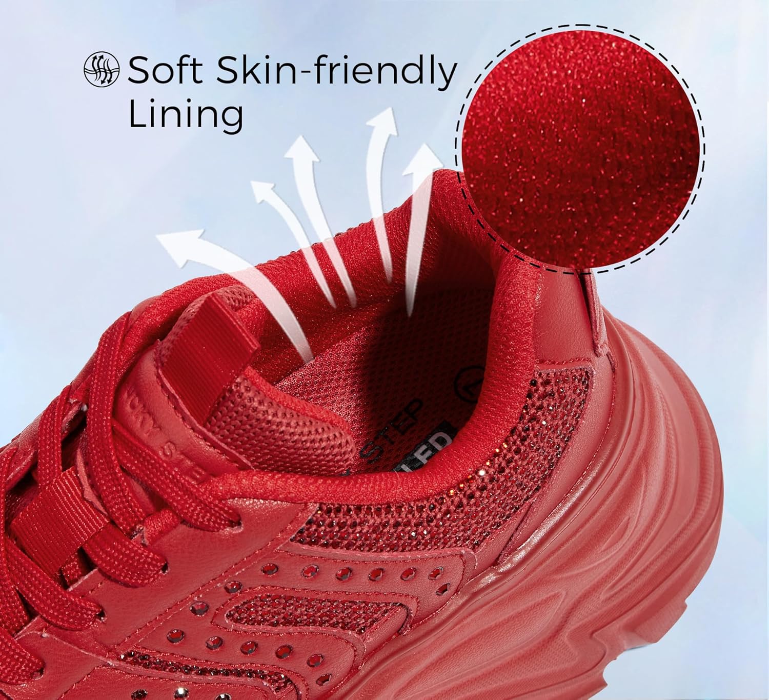 LUCKY STEP Women's Rhinestone Chunky Sneakers Breathable Lace-Up Platform Walking Sneakers Fashion Casual Dad Shoes - Image 4