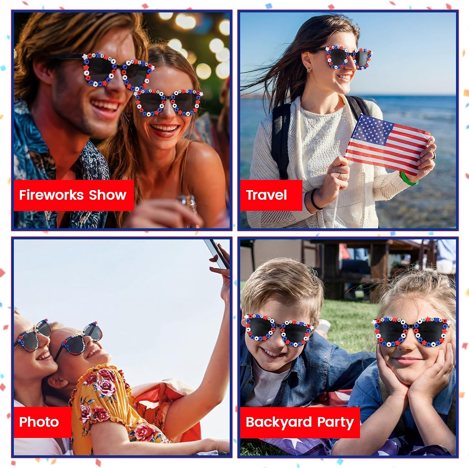 Kingdder 12 Pcs 4th of July DIY Sunglasses 250th Patriotic Crafts Decoration Kit for Adults USA America Red White Blue Beads Sunglasses Fourth of July Party Favors 250 Independence Day Party Supplies