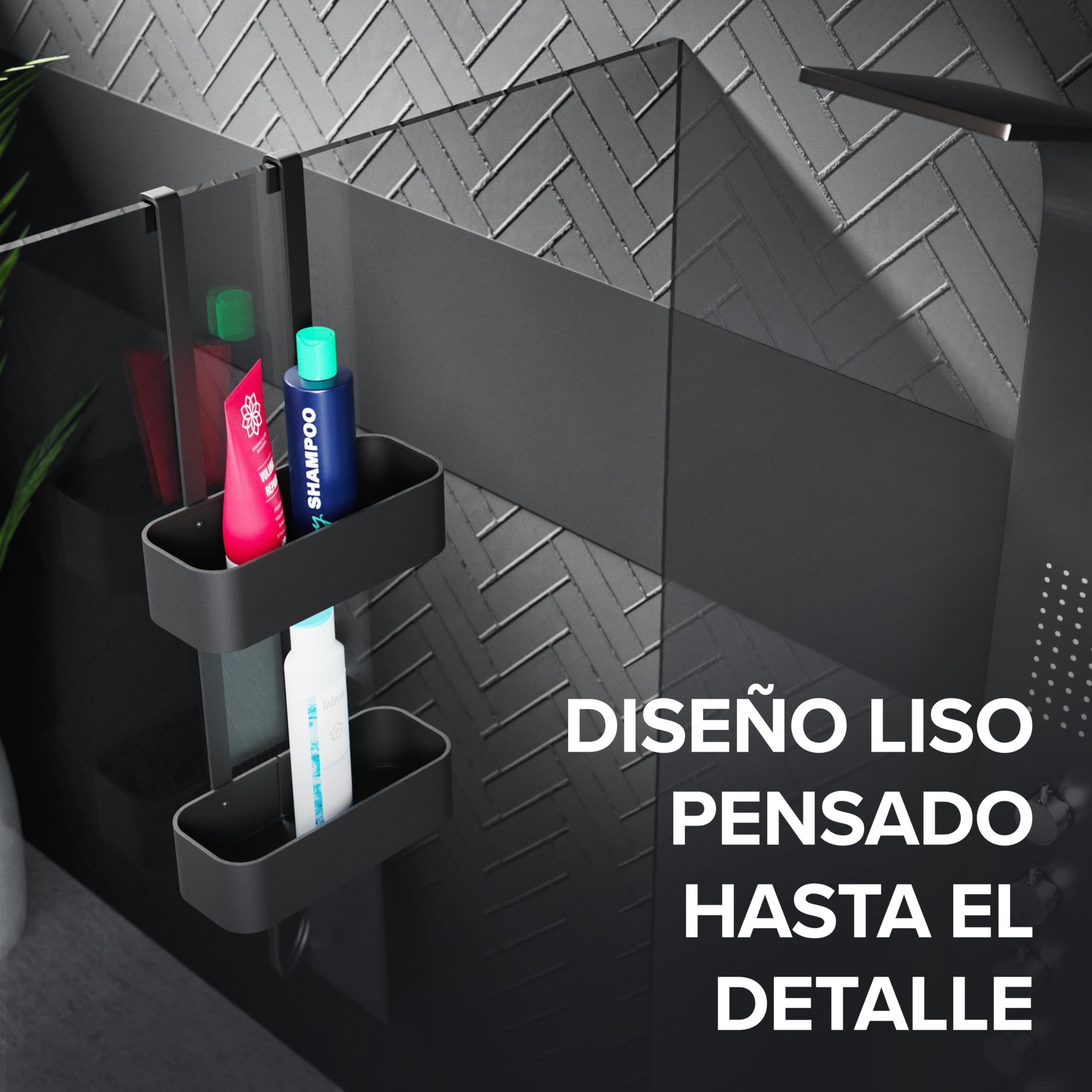 ovimar Estantería de ducha Bleikoya en negro como organizador de baño sin taladrar