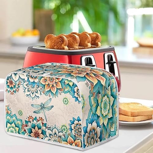 Vista 217 de UNICEU Funda acolchada para tostadora con patrón de café, se adapta a la mayoría de tostadoras estándar de 4 rebanadas patrón de café,Hojas de otoño