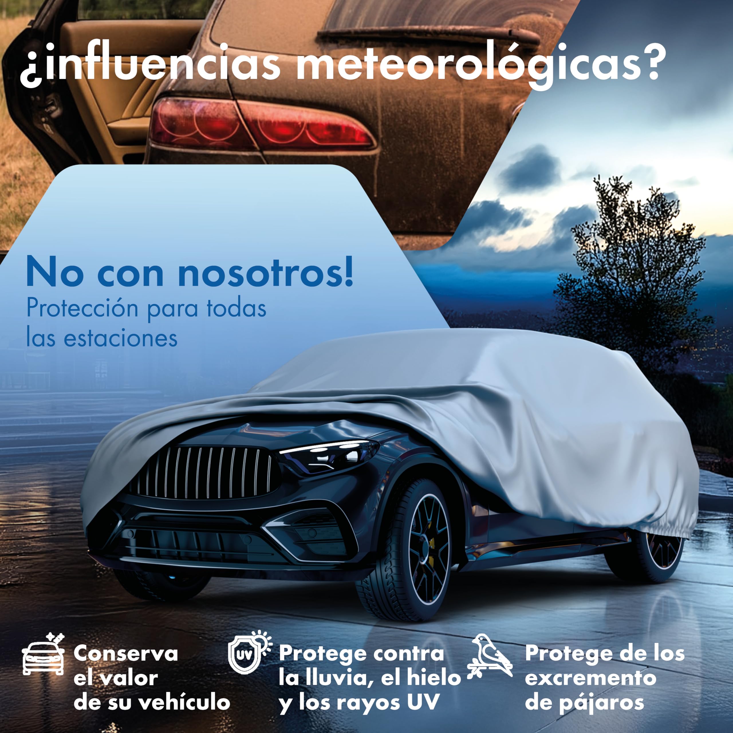 WALSER Lona para Coche All Weather, 100% Lona Impermeable para Coche, Lona Impermeable para Coche, Garaje Completo Talla 8 SUV/Van Plata