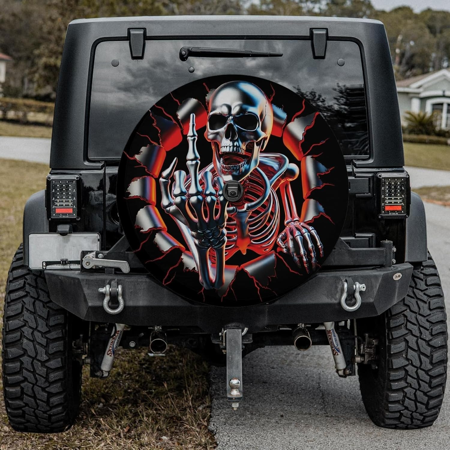 VanLich Shop Funny Halloween Skeleton Spare Tire Cover with/Without Backup Camera Hole – Skeleton Tire Cover, Cute Skull Spare Wheel Cover