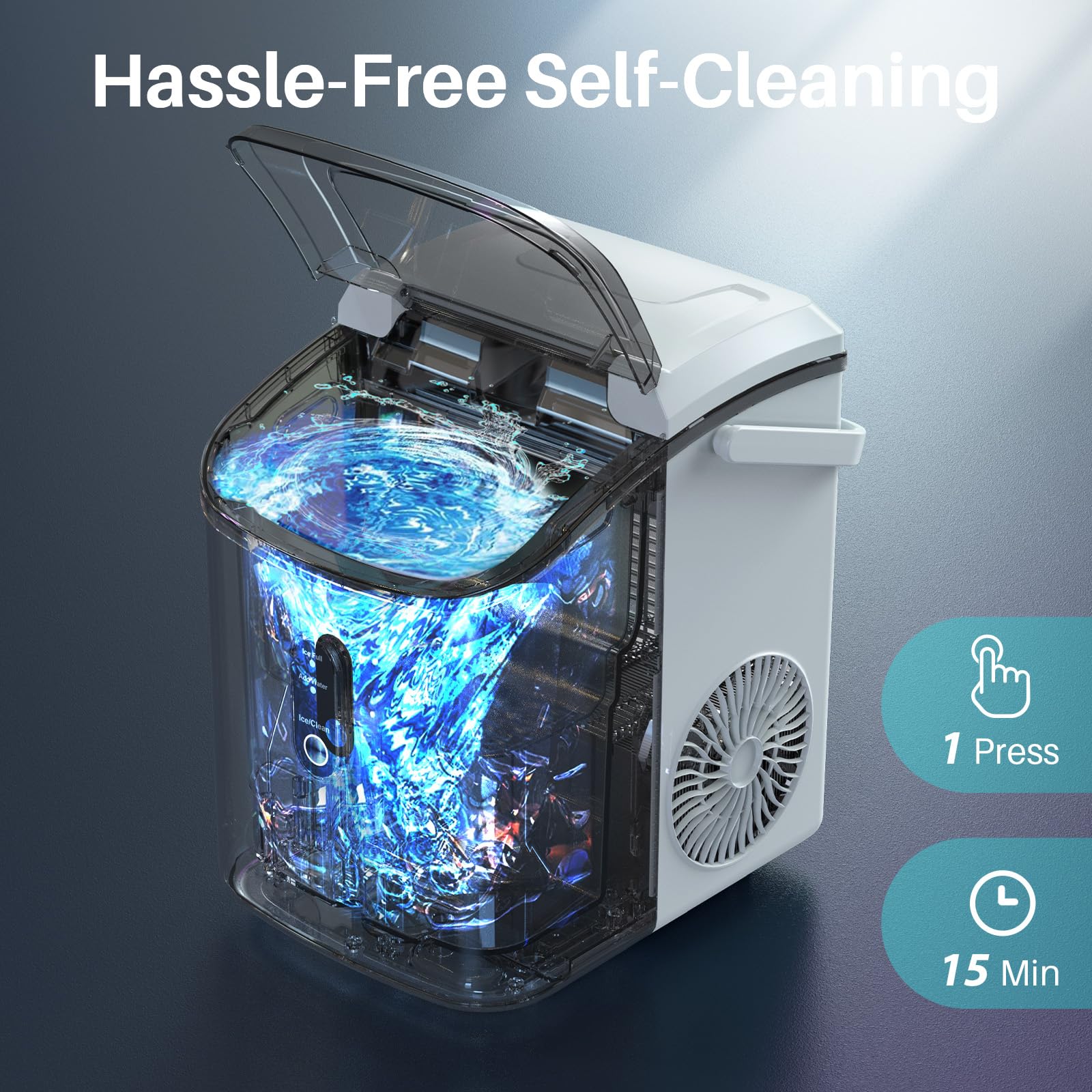Free Village Nugget Ice Makers Countertop, Pebble Ice Maker Machine With Soft Chewable Ice, 34lbs/Day, Self-Cleaning, One-Click Operation, Pellet Ice Maker With Ice Scoop For Home Kitchen Office Bar on Fridge.com - View 5