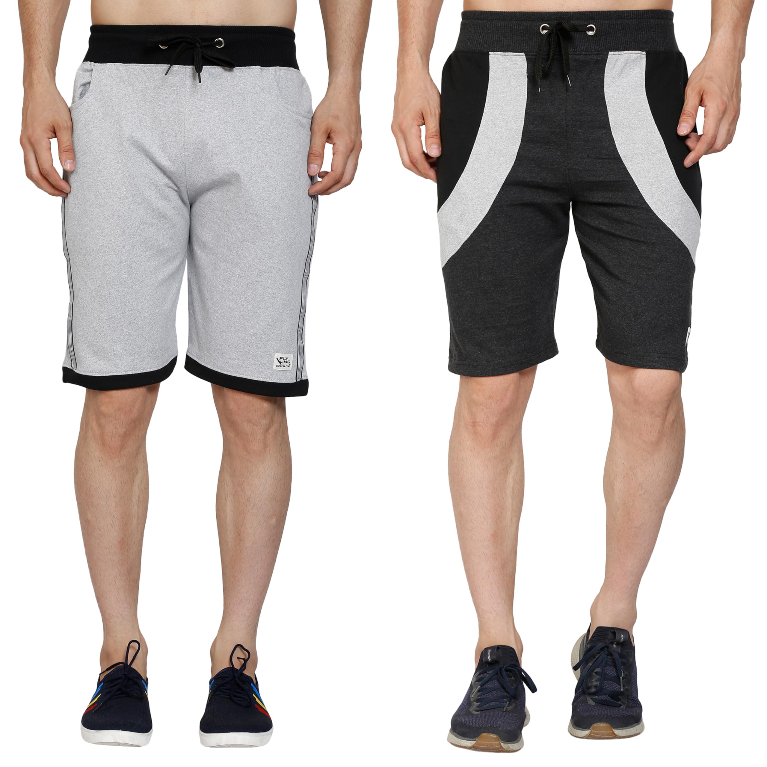 gyrfalcon Cotton Blend Casual Cut and Sew Pattern Shorts, Zipper SidePockets, Knee Length, Stretch Fit Shorts for Men(Pack of 2)-picture-23