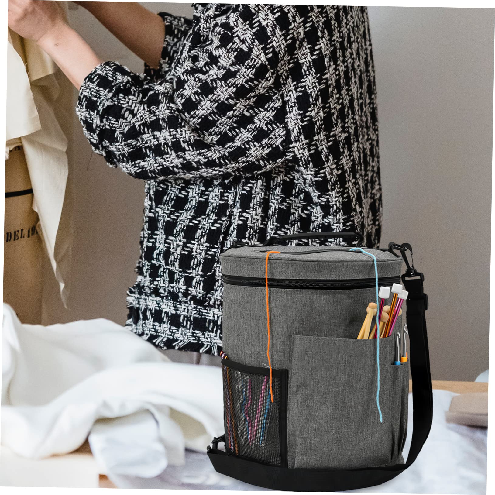 HANABASS Borsa Porta Gomitoli Manico, Organizer Cilindrico per Filati