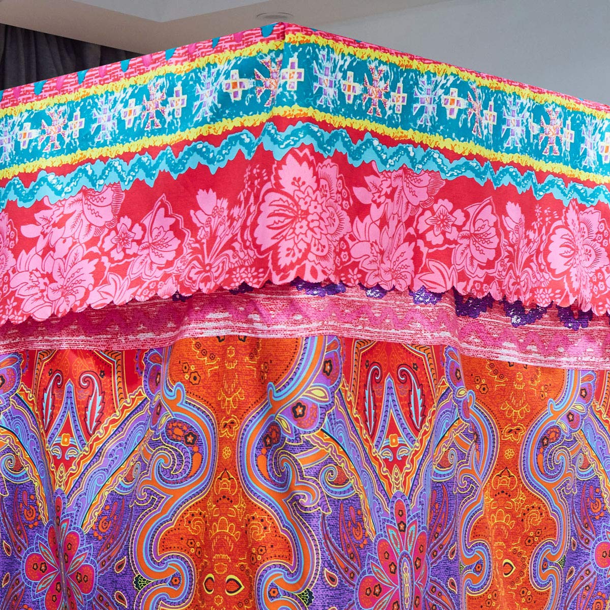 ZIQINPSQ Bed Canopy Canopy Bed Curtains, Bohemian 4 Corner Post Bed Curtains for Adults Girls Bedroom Decor (Double, Multicolor B) - Image 4