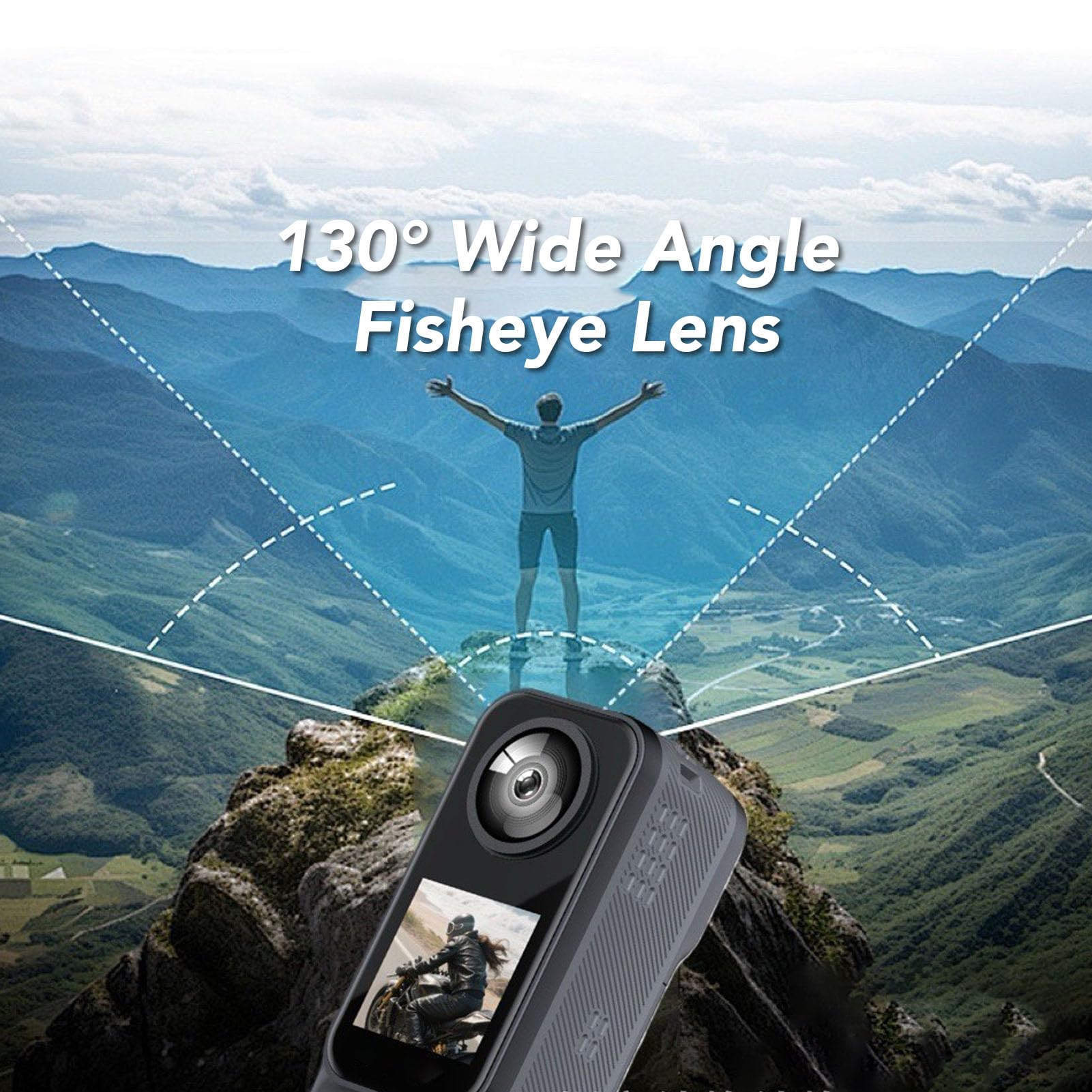 Jectse Action Camera 4K, Videoregistratore Sportivo Wi-Fi Grandangolare a Doppio Obiettivo da 130° con App per Vlogging in Bicicletta