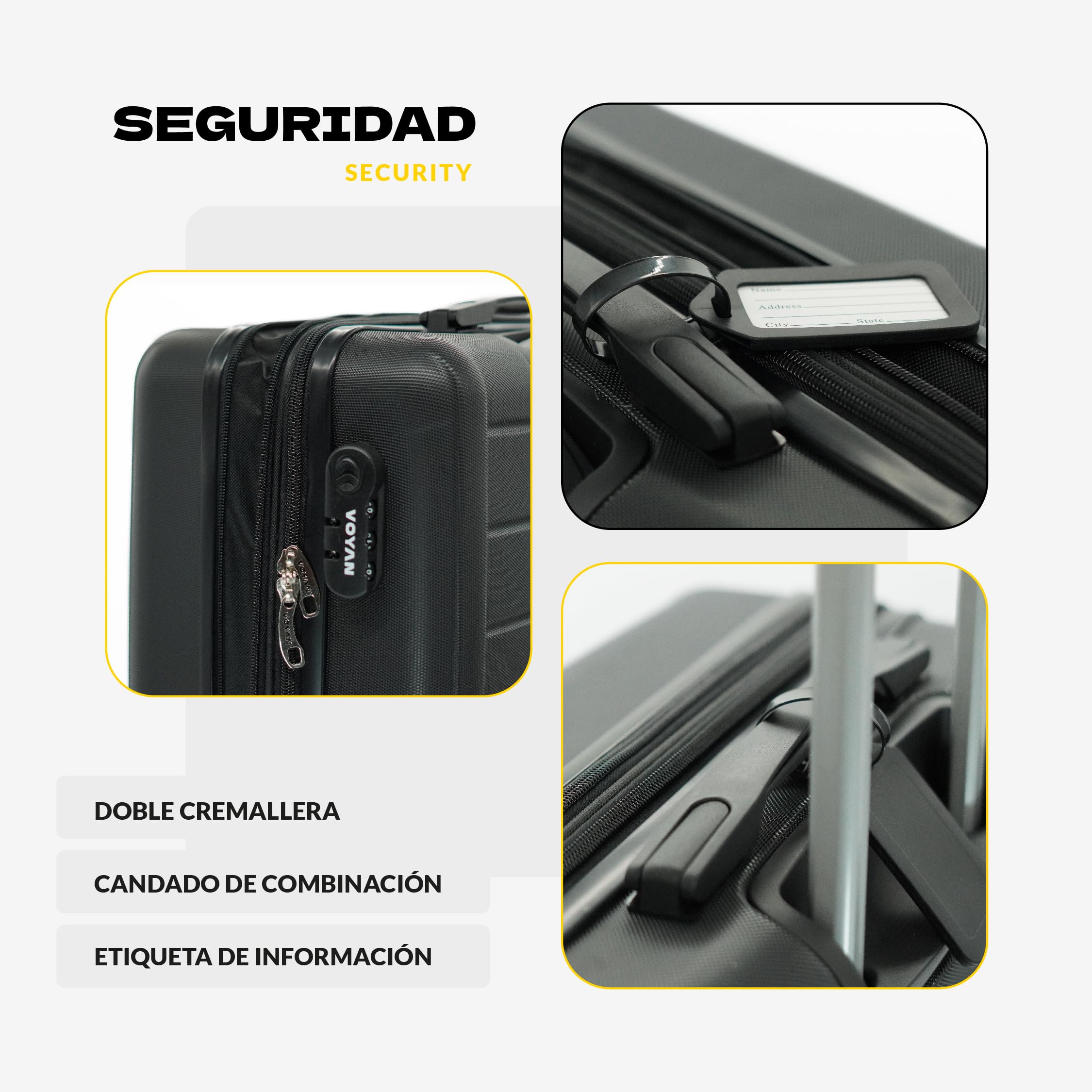 VOYAN Maleta Grande 23kg SDR Gris 68x46x28 Expandible, Trolley Rigido ABS Ligero 4 Ruedas 360°