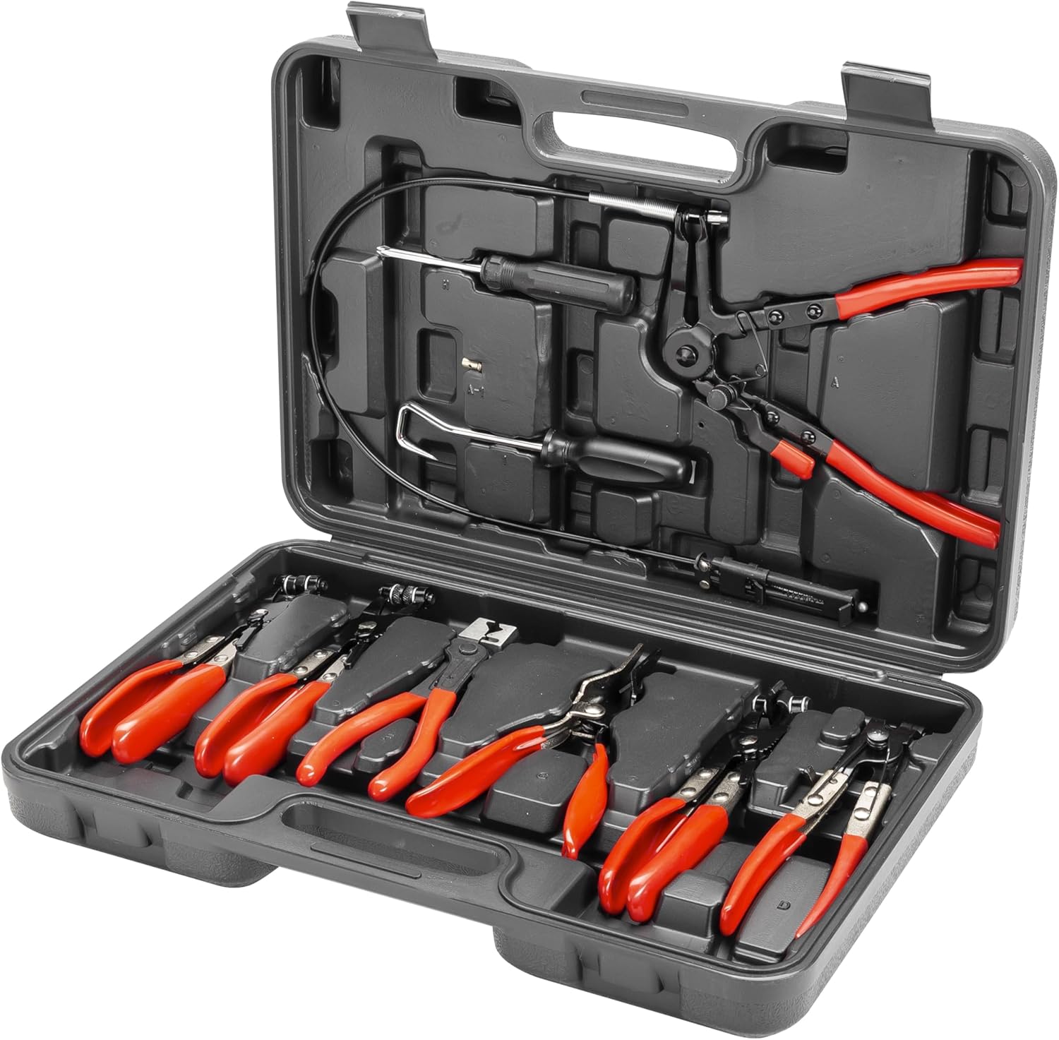 Powerbuilt 9 Piece Hose Clamp Pliers Set, Automotive Coolant Radiator Heater and Water Hose, Auto Clamp Remove Tool Kit, Storage Case - 643034ECE