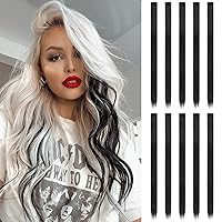 Vista 13 de FESHFEN Extensiones de Cabello con Clip de Colores - 10 PIEZAS Mechón de Cabello con Reflejos Azul Oscuro Extensiones Sintéticas Lisas con Clip
