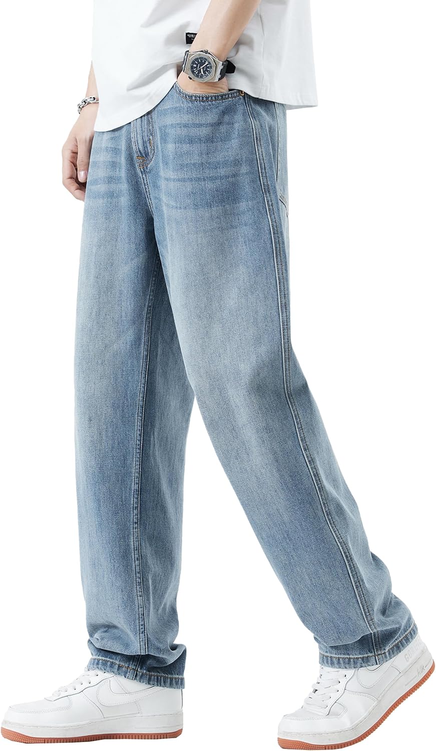 DOSLAVIDA Mens Jeans Regular Fit Ripped Jean Relaxed Fit Straight Leg Distressed Skateboard Denim Pants - Image 2