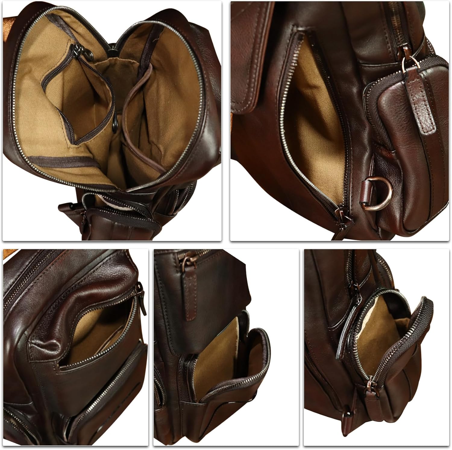 LRTO Genuine Leather Sling Bag for Men and Women Vintage Leather Sling Backpack Purse Chest Bag Over Shoulder Crossbody Bag (Coffee) - Image 6
