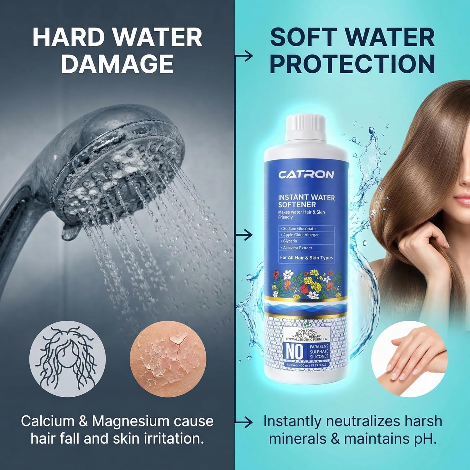 Instant Water Softener | Treat water Hair & Skin Friendly for Bathing Experience | Helps in Hair Fall & Skin Irritation | Maintain Water TDS & pH Level | Fragrance Free 400ml (Pack of 1)