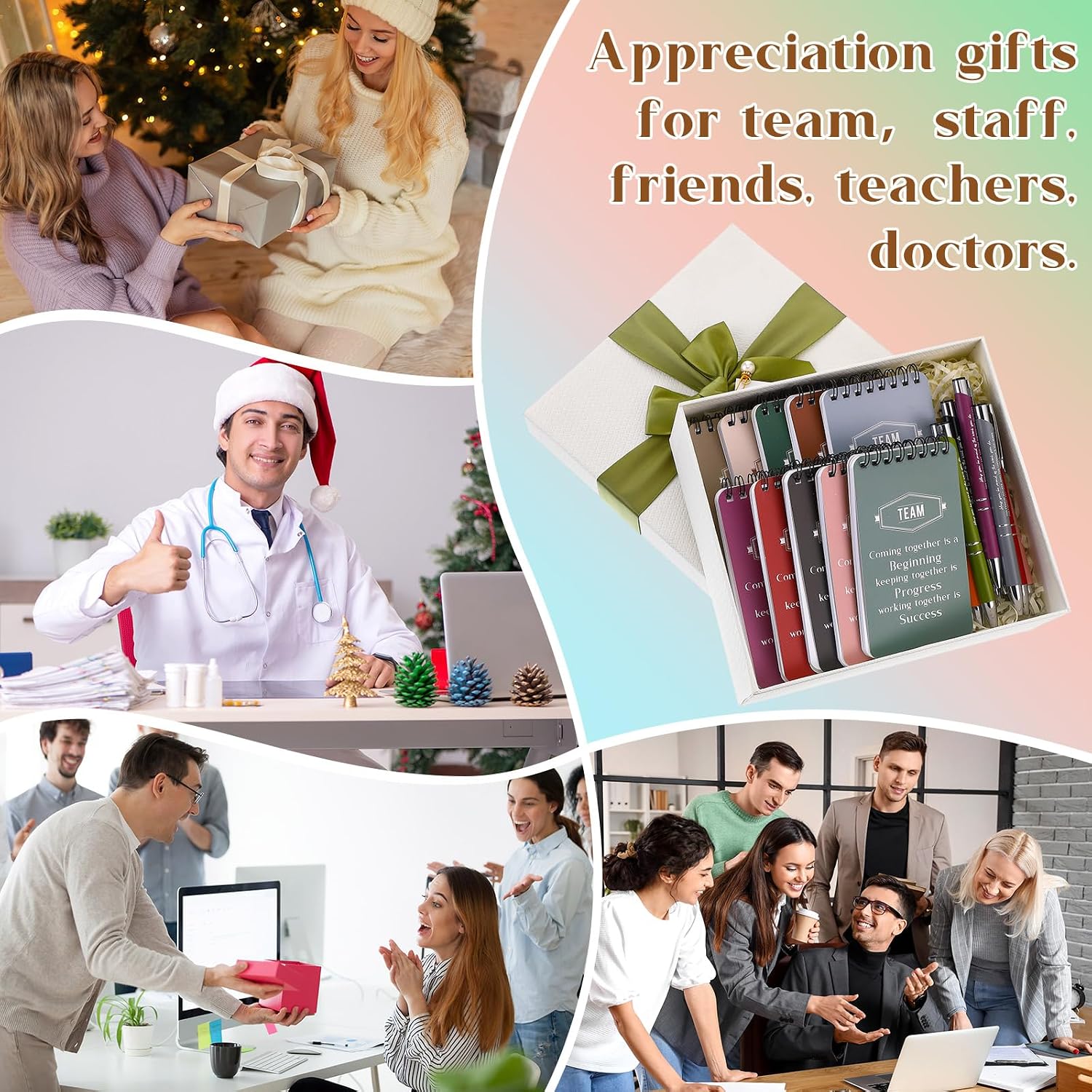 Fulmoon 80 Pcs Employee Appreciation Gifts Set Include Notepad Pen Thank You Keychain Organza Bag, Going Away Retirement Birthday Christmas Team Gift for Member Coworker(Multicolor,Team)