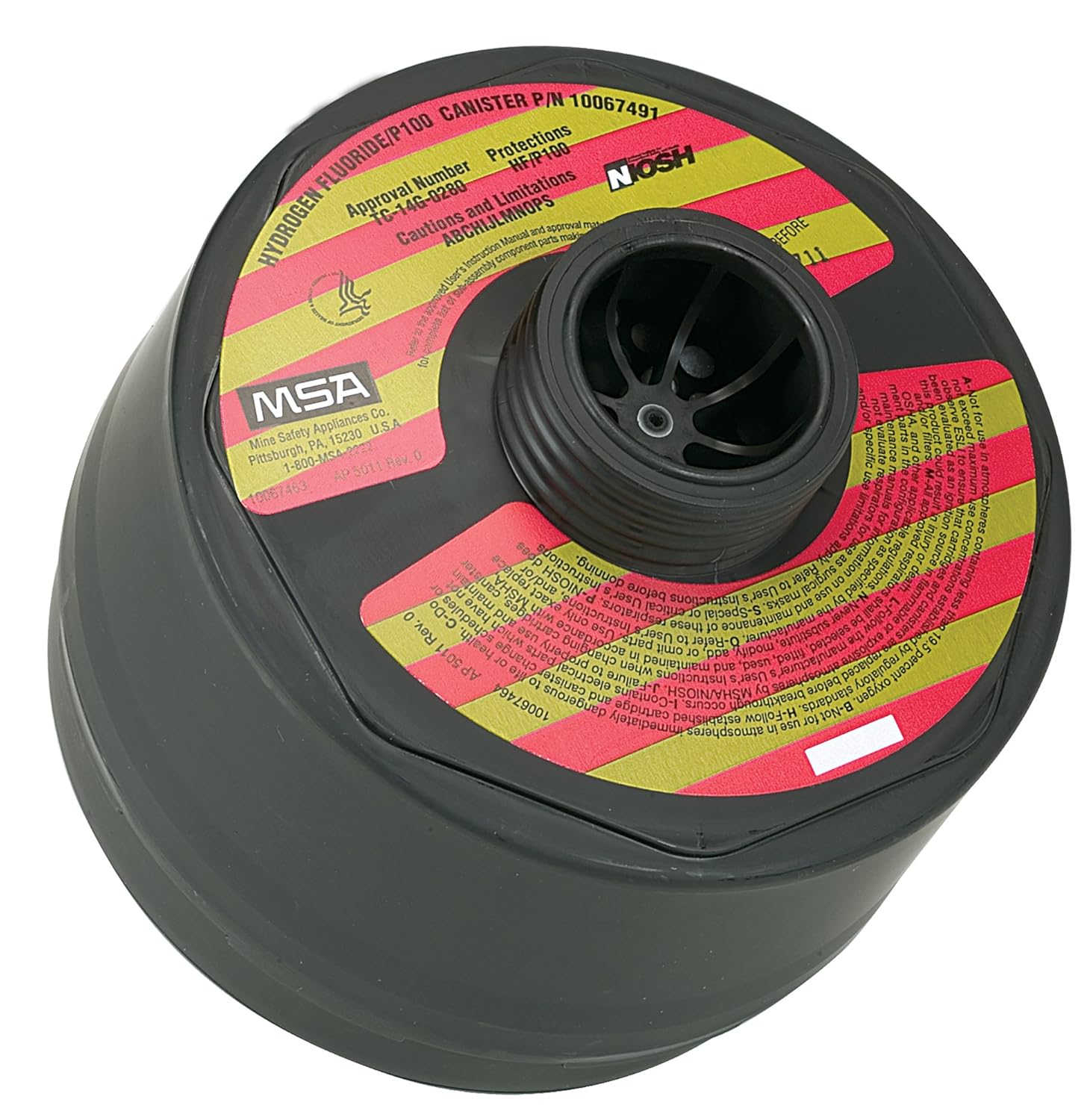 MSA 10067491 Replacement Threaded Canister with HF/CLO2/CL/P100 Identification for Chin Type Gas Mask