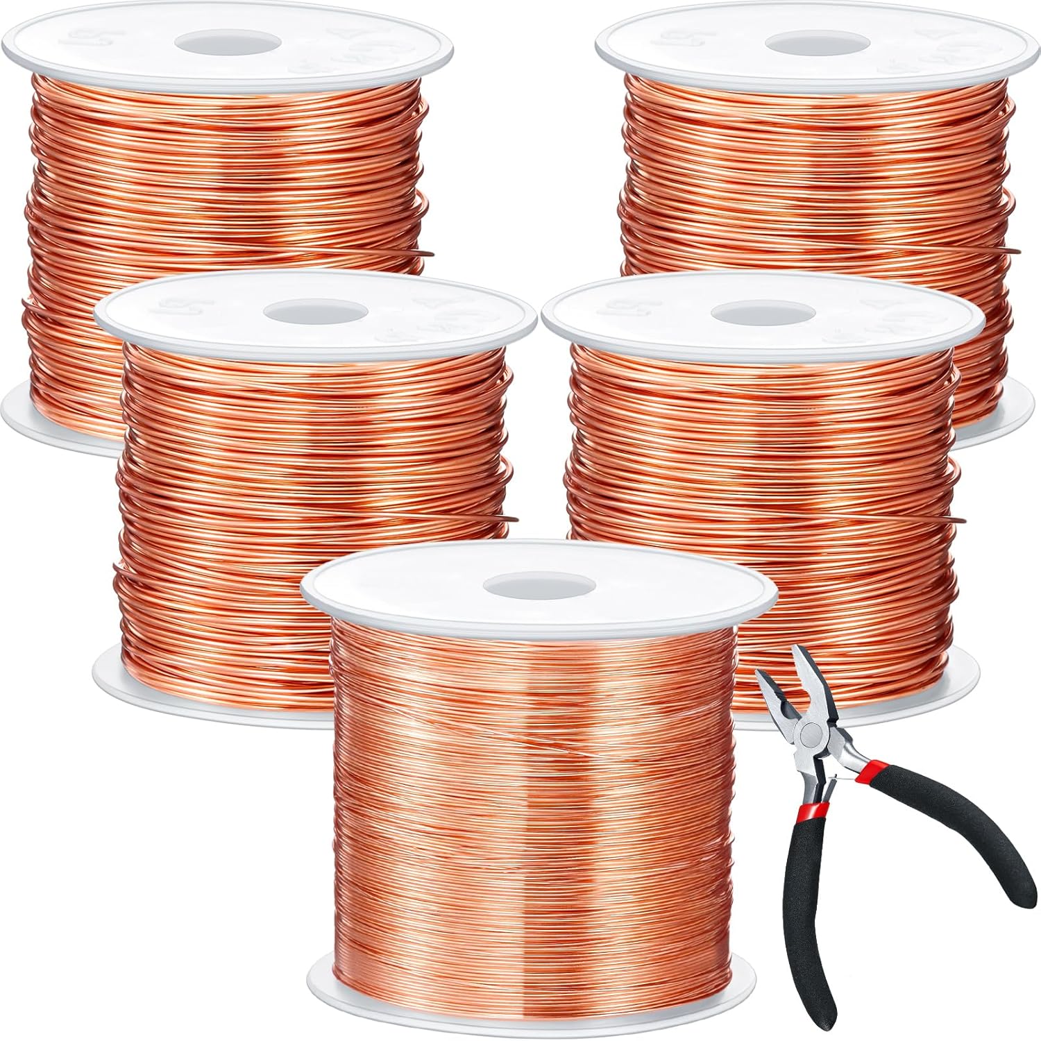 Funrous 5 Rolls 5 Size Jewelry Wire 18, 20, 22, 24, 26 Gauge Copper Wire Kit Jewelry Beading Bendable Craft Metal for Making Crafts, Sculpting with a Pliers(Copper)
