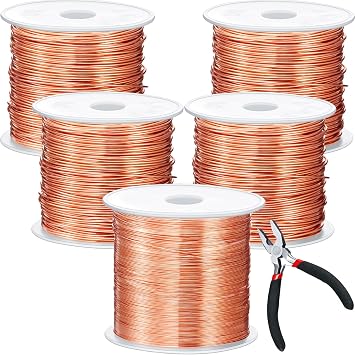 Funrous 5 Rolls 5 حجم المجوهرات الأسلاك 18، 20، 22، 24، 26 قياس الأسلاك النحاسية كيت المجوهرات الديكور بيندابل الحرفية المعدنية لصنع الحرف اليدوية، والنحت مع كماشةالنحاس
