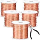 Funrous 5 Rolls 5 Size Jewelry Wire 18, 20, 22, 24, 26 Gauge Copper Wire Kit Jewelry Beading Bendable Craft Metal for Making Crafts, Sculpting with a Pliers(Copper)