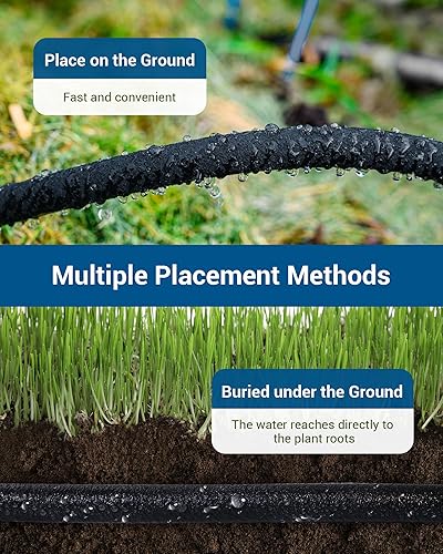 Miniatura 6 de DEWENWILS Manguera de remojo de 25 pies para camas de jardín, manguera de goteo redonda de 12 pulgada con regulador de presión, ahorra un 75% de