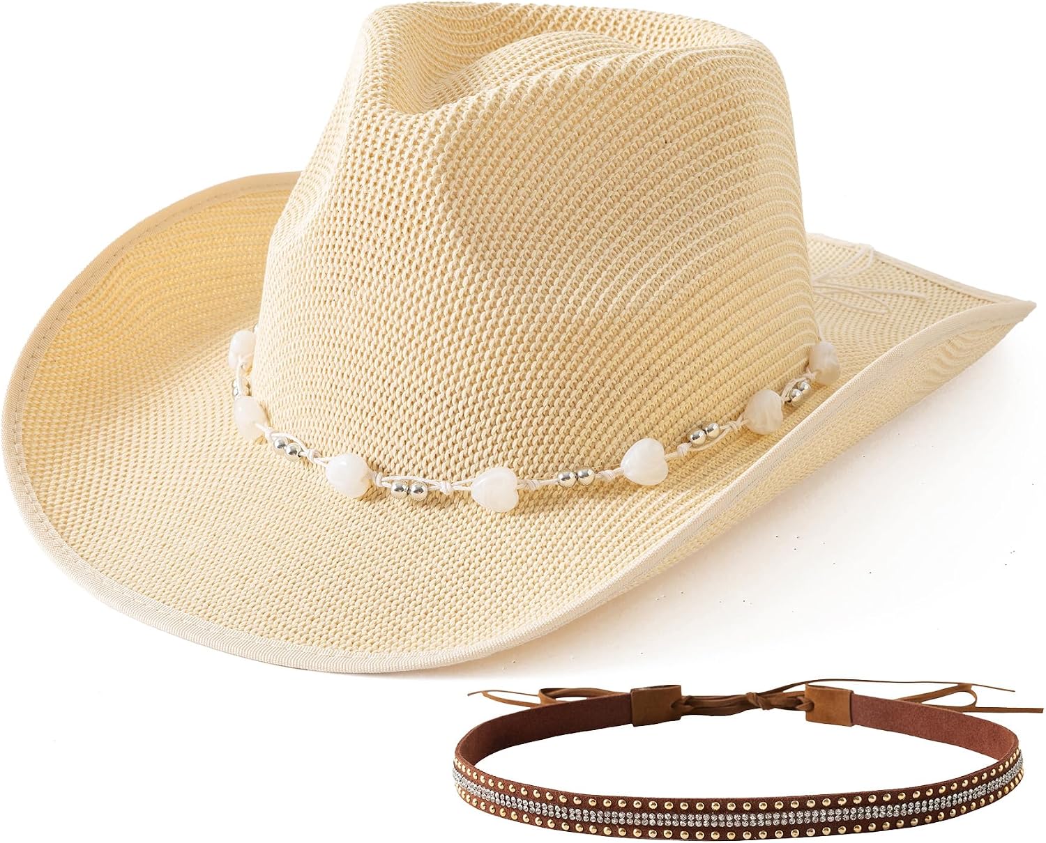 Jastore Kids Girls Western Cowboy Hat Toddler Straw Sun Hat with Two Decorative Bands