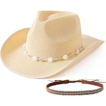 Jastore Kids Girls Western Cowboy Hat Toddler Straw Sun Hat with Two Decorative Bands