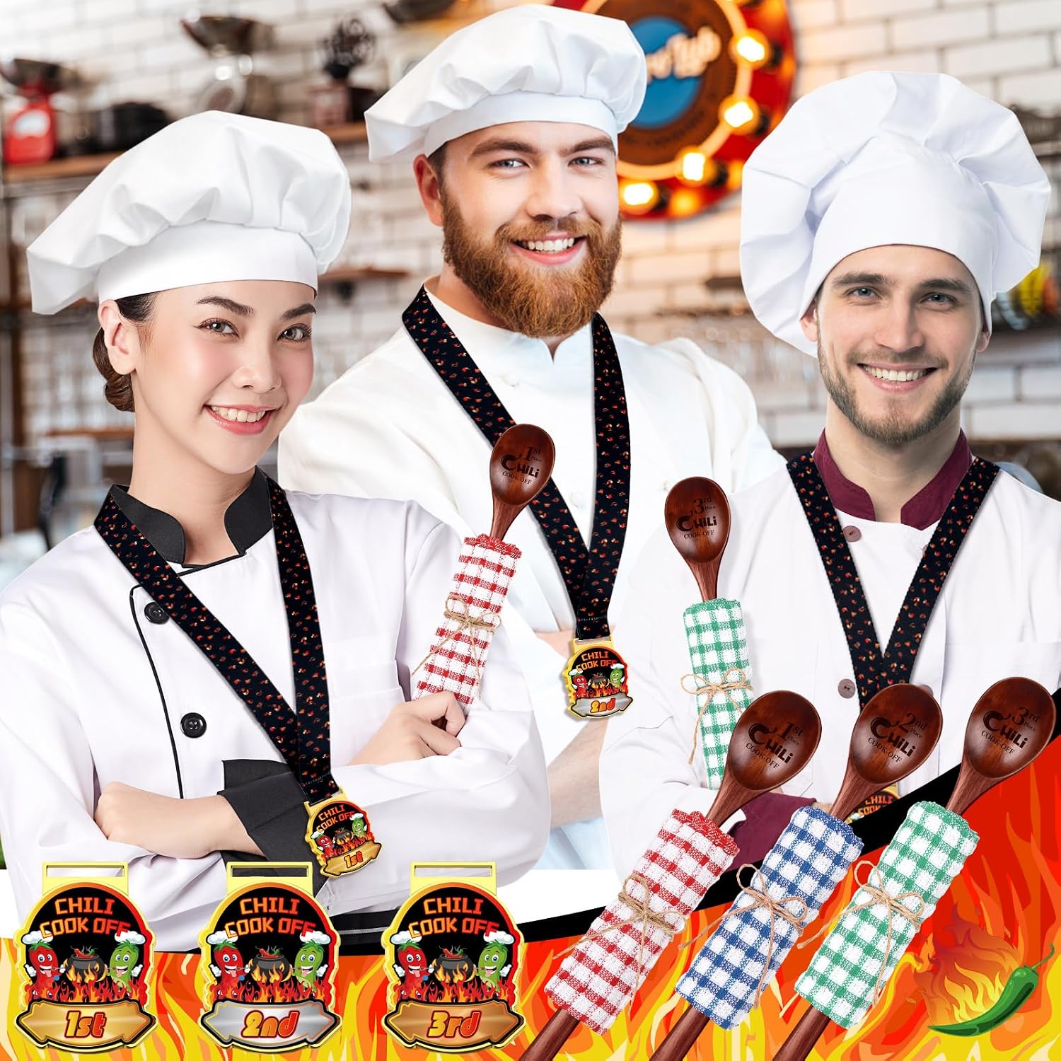 Quelay 9 Pcs Chili Cook off Trophies Prizes Set, Painted Finish Wood