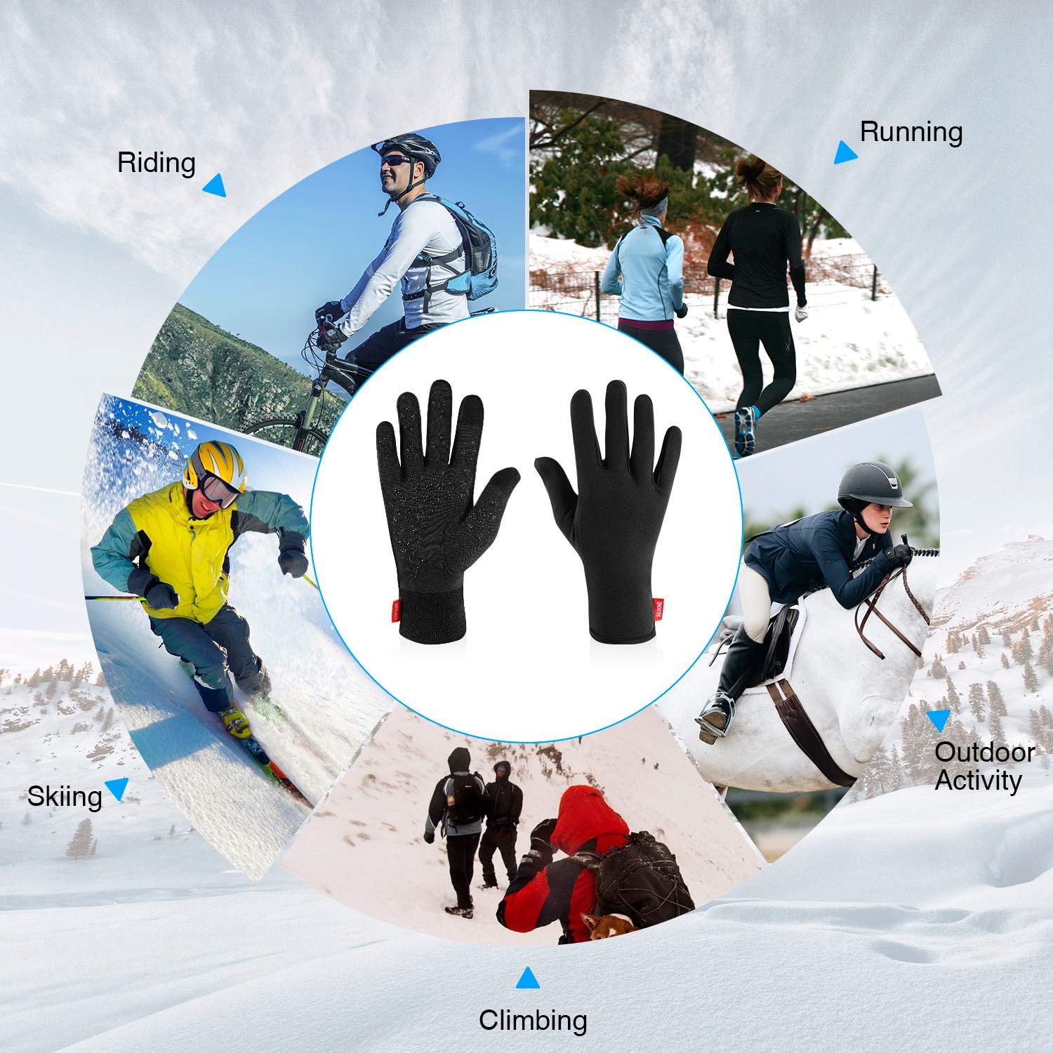Aegend Upgraded Lightweight Running Gloves Warm Touchscreen Compression Mittens Liners Gloves Men Women with Elastic Cuff Cycling Driving Sports Gloves for Winter, 3 Sizes : Sports & Outdoors
