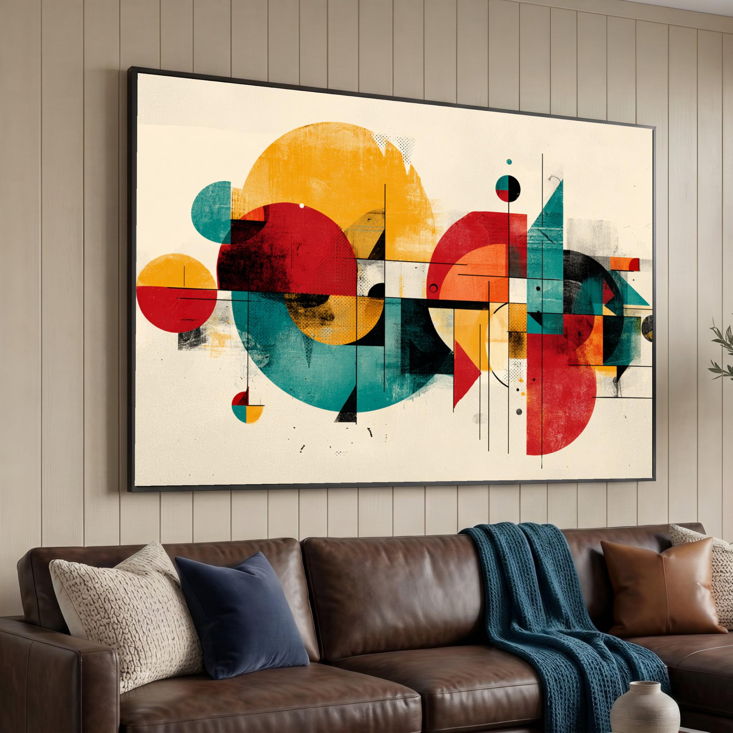 CAOXTART Geometric Shapes Canvas, Abstract Wall Art, Colorful Circles and Lines Oil Painting, Mid Century Style Canvas Prints(60x80cm/Frameless)
