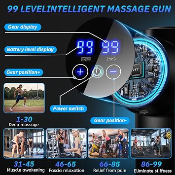 Deep Tissue Massage Gun, Muscle Percussion Massager, 99 Speeds with LCD Touch Screen, 8 Heads for Shoulder Relaxation