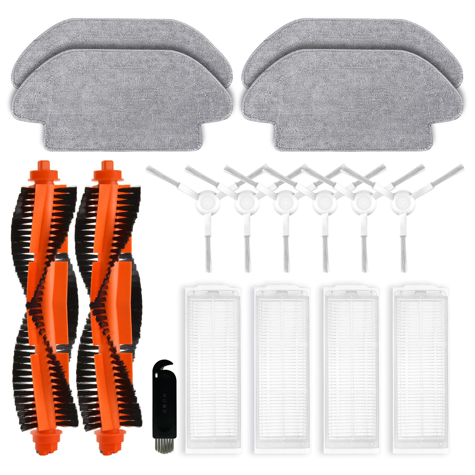 Repuestos Compatibles para Xiaomi Robot Vacuum S12 / T12, para Xiaomi Mi Robot Vacuum Mop 2S Accesorios, 2 cepillos Principales, 6 cepillos Laterales, 4 filtros Hepa, 4 paños de fregona