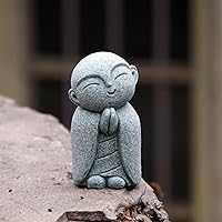 Vista 7 de OwMell Estatua japonesa del monje de Jizo, figura de Buda Jizo, estatua conmemorativa del acuario – Sonriente