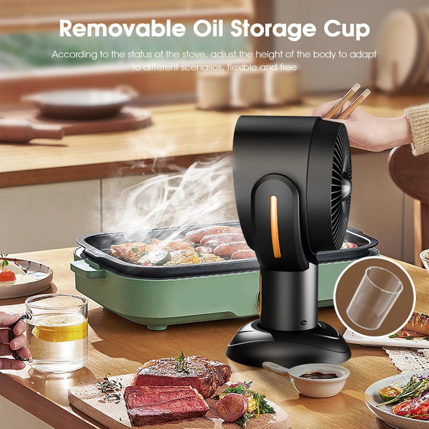 Smoke Fan for Smoking Indoors 2 Speed Portable Range Hood with 15° Adjustable, Low Noise Rechargeable Smoke Catcher for Kitchens, BBQs, Hot Pots Golden