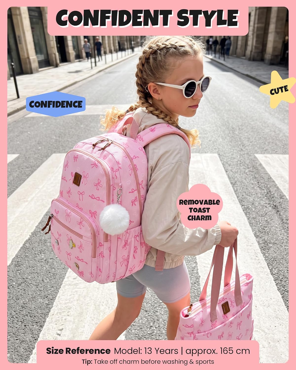Amythe Pink 3pcs Corduroy Backpack Aesthetic