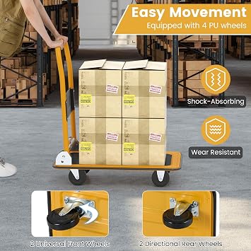 Goplus Folding Push Cart Dolly, Moving Platform Hand Truck w/ 360 Swivel Wheels, Spacious & Non-Slip Loading Area, Rolling Flatbed Cart for Loading & Storage, 330 LBS Max Load