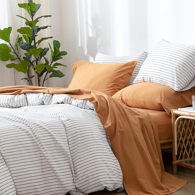 MooMee Bedding Sheet Set 100% Washed Cotton (Cornflower Blue, Queen)