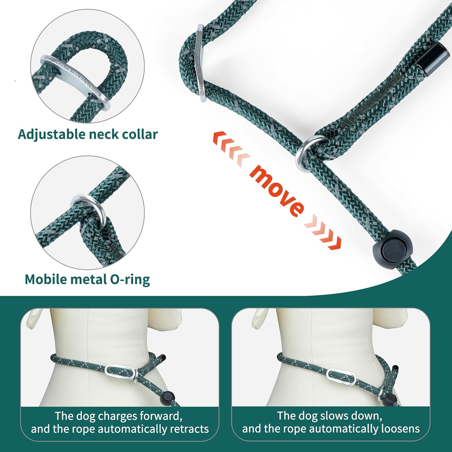 Dog Slip Lead Dog Leash, Heavy Duty No-Pull Training Leash w/Poop Bag Holder, Anti-Tangle, Multi-Handles & Reflective Thread for Medium, Large Dogs 5.5FT Orange