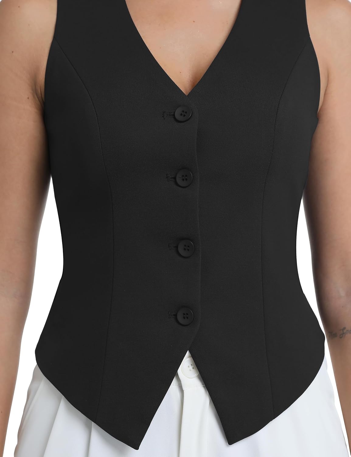 Women's Suit Vest V-Neck Button Vest Tops Sleeveless Fully Lined Slim Fit Casual Dressy Waistcoat - Image 3