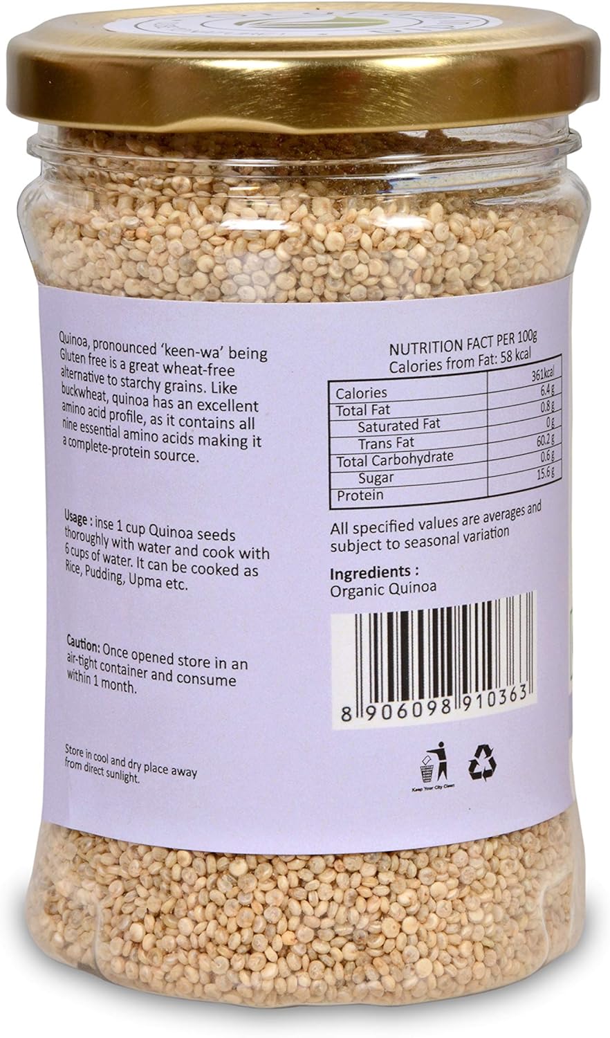 Orgrain India USDA Certified Organic Quinoa Seeds 400g (Pack of 2 * 200g)