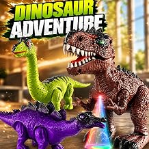 Walking Dinosaur Toys for Kids 3-5 4-7 8-12 Years 3-Pack, Dinosaurs Figures with Lights & Roaring Sound, T-Rex, Stegosaurus, Brachiosaurus Toy, Dino Set Birthday Gift for Boys Girls