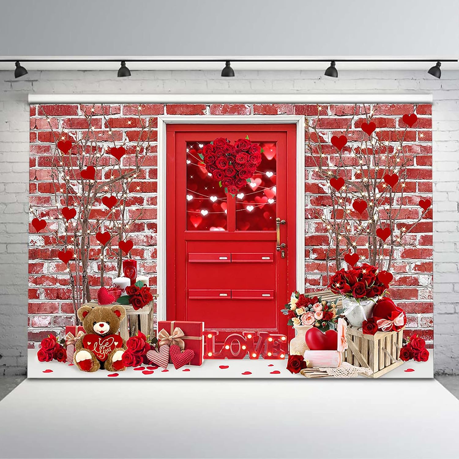 Avezano Happy Valentine's Day Backdrop Red Love Sweet Heart Rose Flower Valentines Day Party Background Red Brick Wall Valentine's Day Baby Kids Portraits Photo Booth Props (7x5, Red Brick Wall)