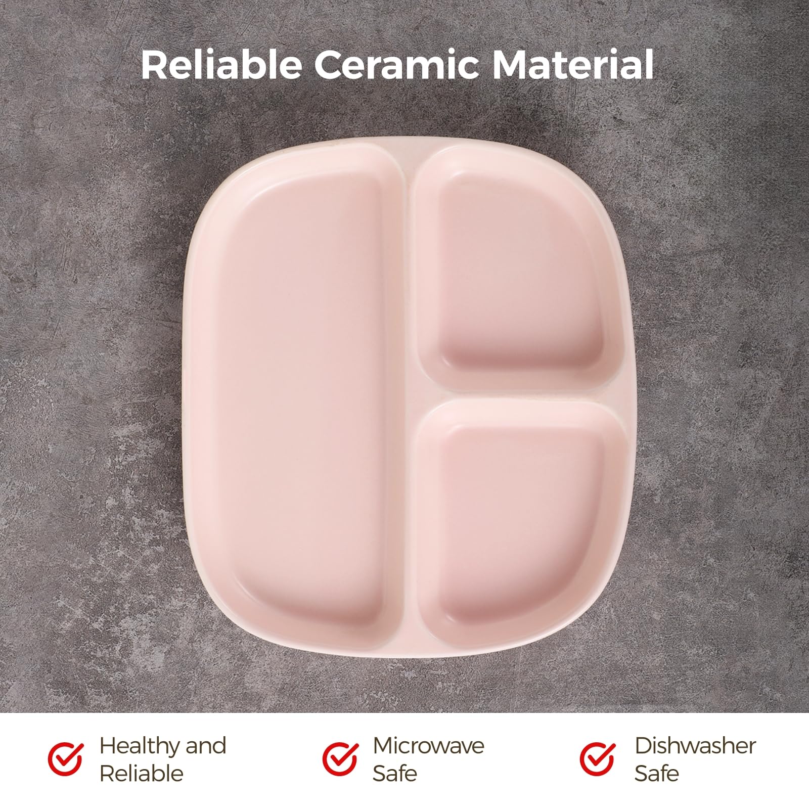 Lot de 2 assiettes de contrôle des portions en céramique de 21,6 cm pour adultes, assiettes carrées en porcelaine pour repas équilibrés, rose