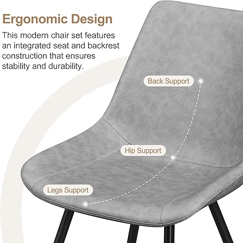 Miniatura 6 de Yaheetech Juego de 6 sillas de comedor modernas tapizadas, sillas laterales grises de mediados de siglo con patas de metal de piel sintética para