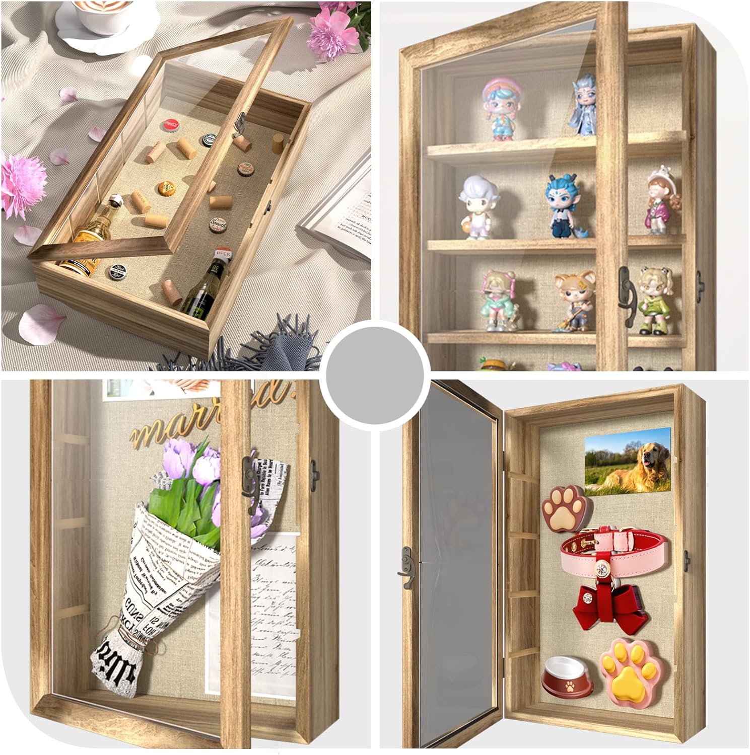 16x9 Extra Deep Shadow Box Display Case with 4 Removable Shelves Large Wooden Shadow Box Frame for Figurines & Collectibles Deep Shadow Box with Magnetic Front Loading Door