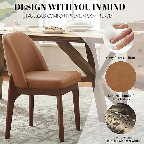 Miniatura 4 de VKNOW Juego de 2 sillas de comedor modernas, sillas de cocina de piel sintética con patas de madera, sillas laterales tapizadas para cocina,