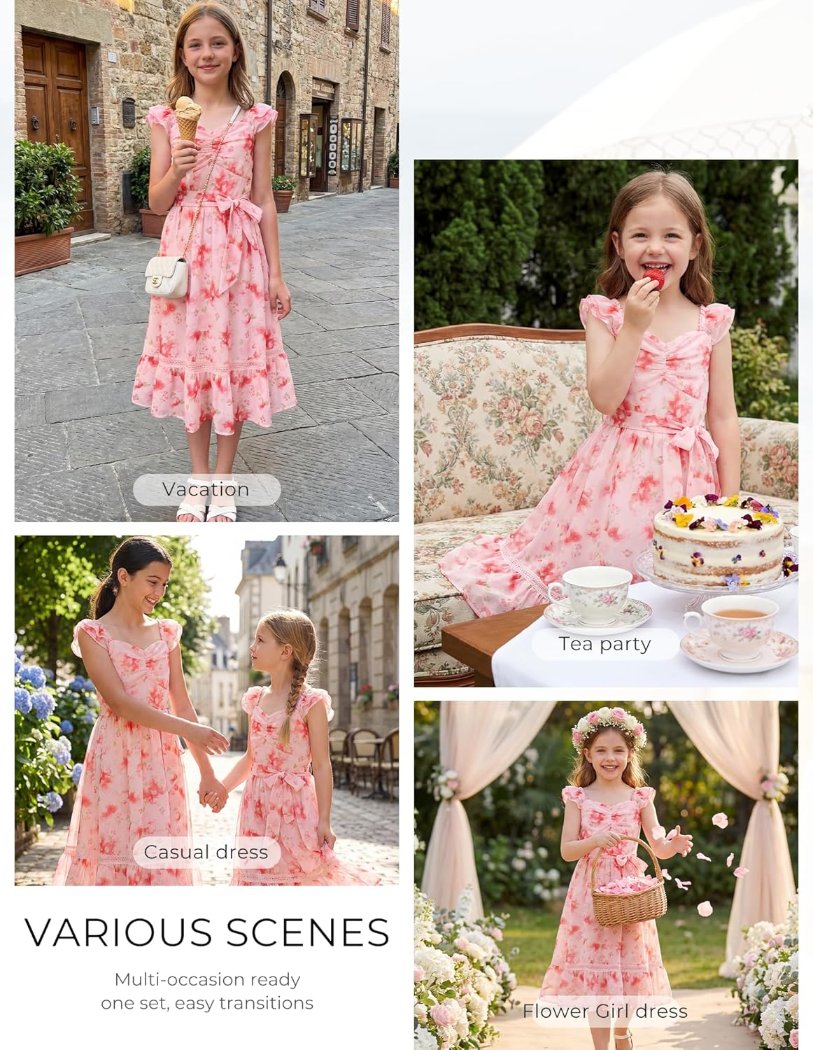 GRACE KARIN Girls Floral Spring Summer Dresses 7-14 Easter Flower Girl Maxi Dress Party, Flutter Sleeve Holiday Sundress - Image 7
