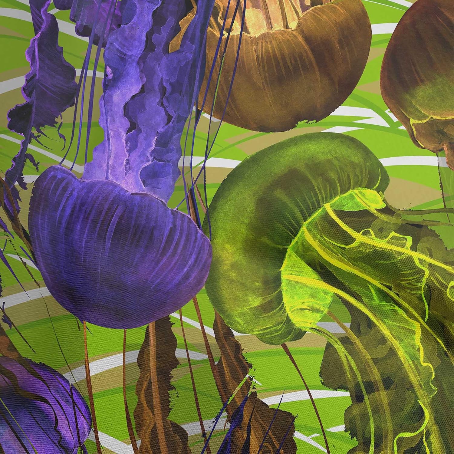 oneOone Viscose Chiffon Light Green Fabric Ocean Jelly Fish Fabric for Sewing Printed Craft Fabric by The Yard 42 Inch Wide