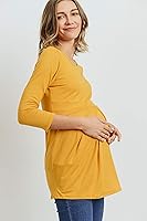 Vista 10 de LaClef - Blusa de maternidad para mujer, cuello redondo, manga 3/4, plisada al frente, estilo peplum Cuadros marrones