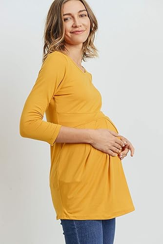 Miniatura 10 de LaClef - Blusa de maternidad para mujer cuello redondo manga 34 plisada al frente estilo peplum Brown Plaid, Burgundy Plaid, Black Solid, Dusty