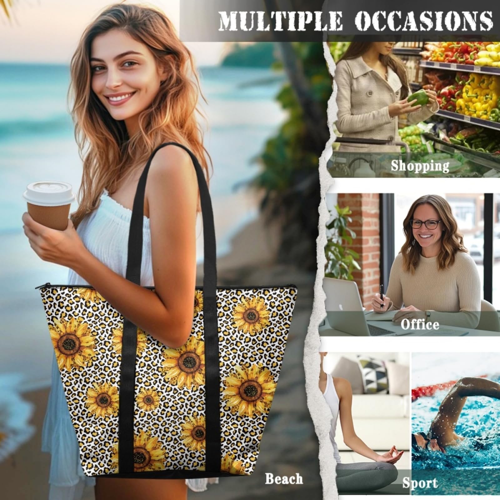 Tote Bag Tela Bolsas de Tela Poliéster Bolso de Mano de Mujer Reutilizable Bolsa Compra Plegable Tote Bag Cremallera Bolso Viaje Duradero Totebag