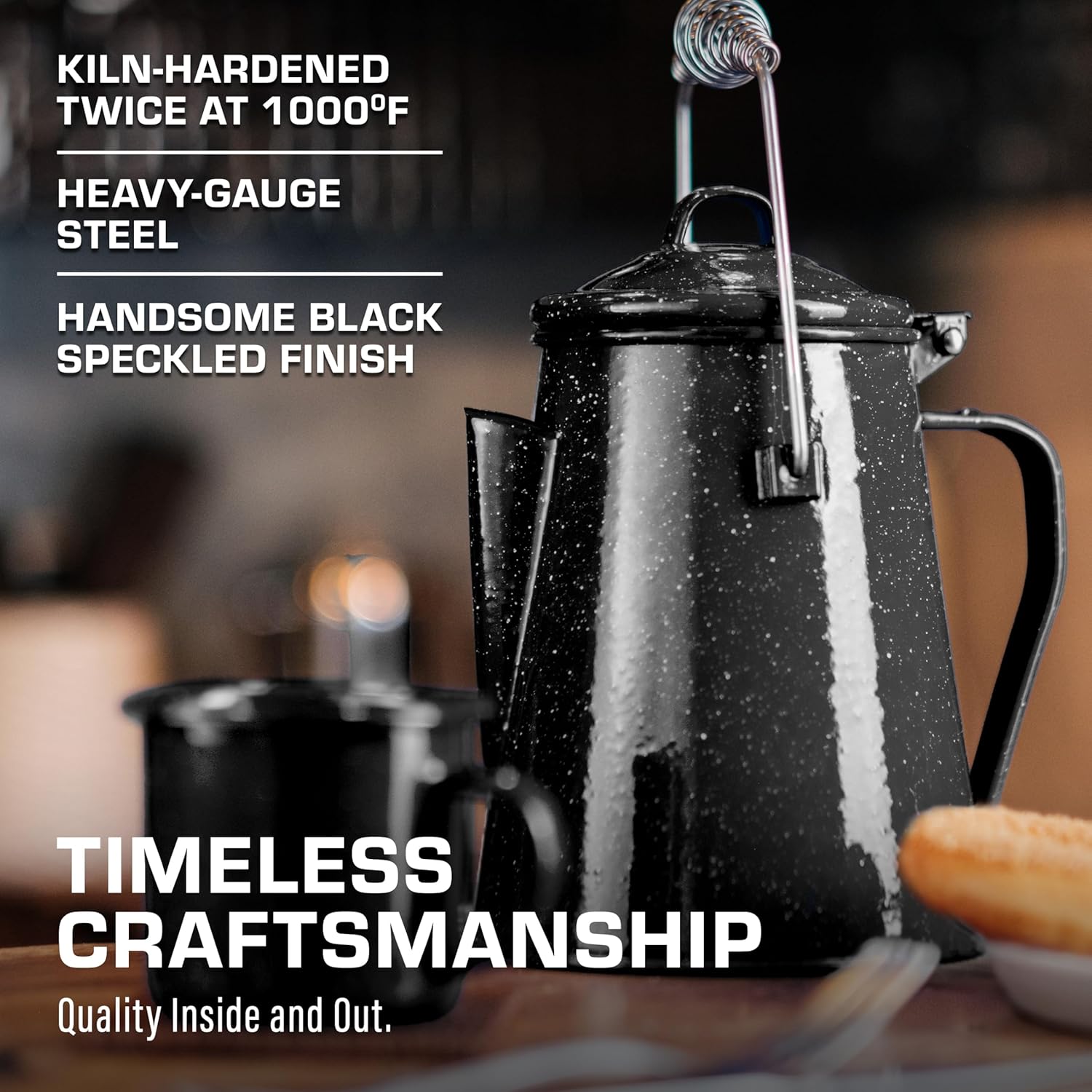 COLETTI Classic Camping Kettle 60 oz — Tea and Camp Kettle, NO Aluminum or Plastic, Ideal for Boiling Water [Black Enamel]